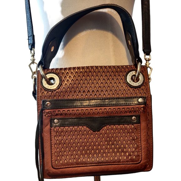 Rebecca Minkhoff Brown Black Leather Square Removeable Crossbody Handbag Purse - Picture 3 of 12